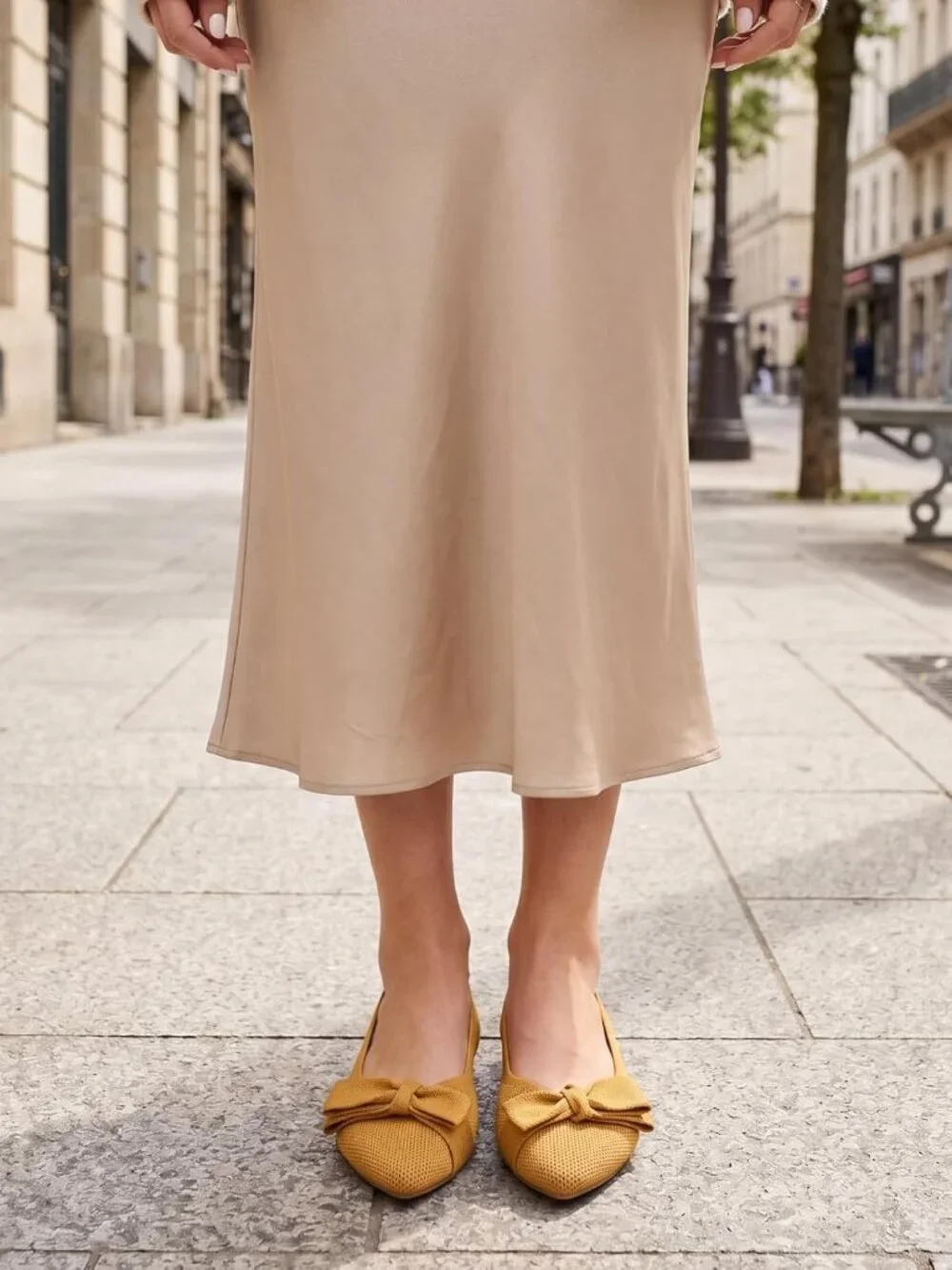 Women's Khaki Pointed Toe Comfortable Dressy Knit Bow Casual Ballet Flat Shoes